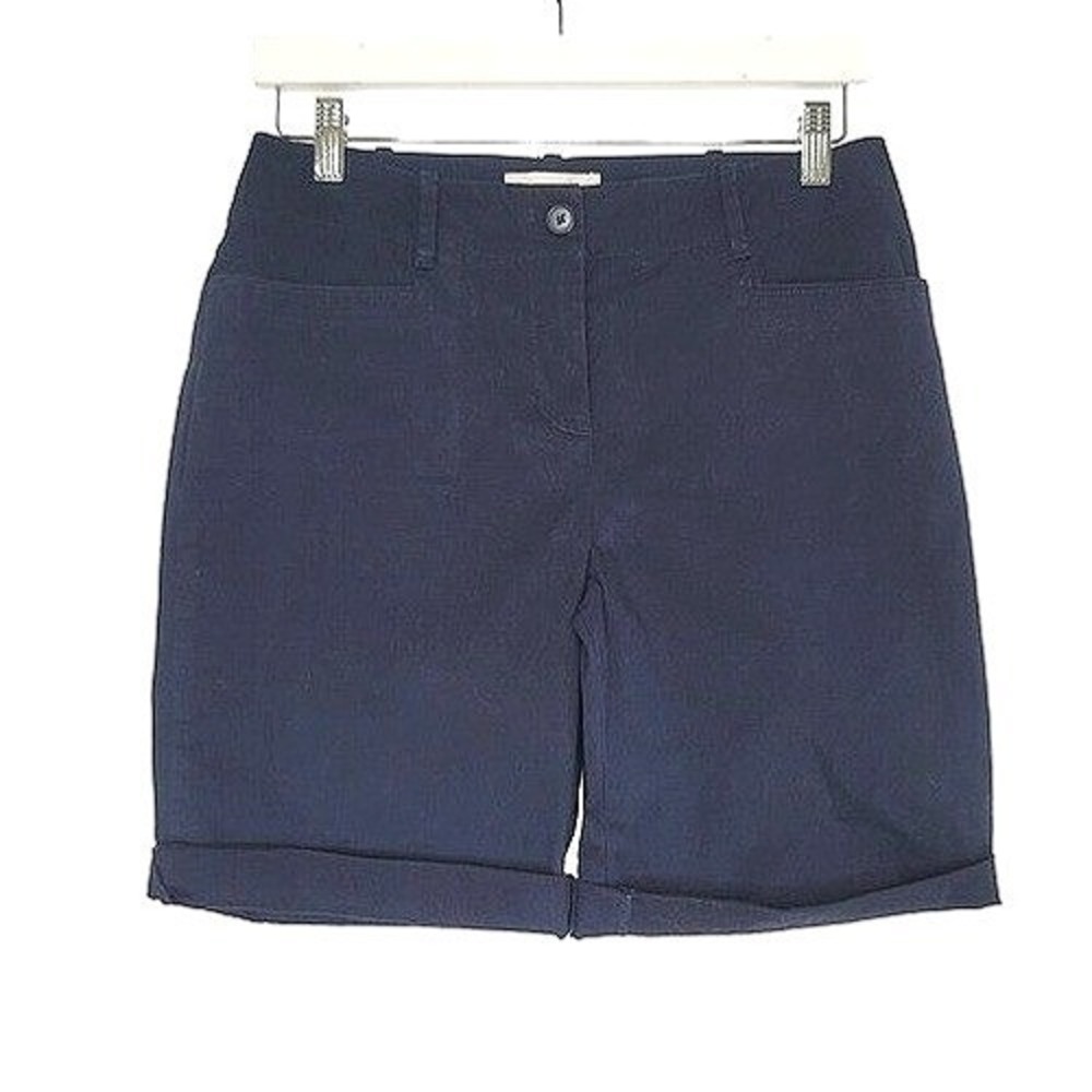 Talbots Bermuda Chino Shorts 4‎ Cuffed Navy Blue Cotton Blend Casual Nautical